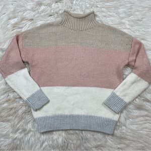 Gap Neutral striped wool blend mock neck sweater Womens XS S Preppy Modern